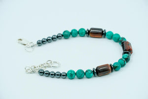Turquoise, Red Tigers Eye, and Hematite Bracelet