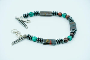 Turquoise, Tigers Iron, Red Tigers Eye, and Hematite Bracelet
